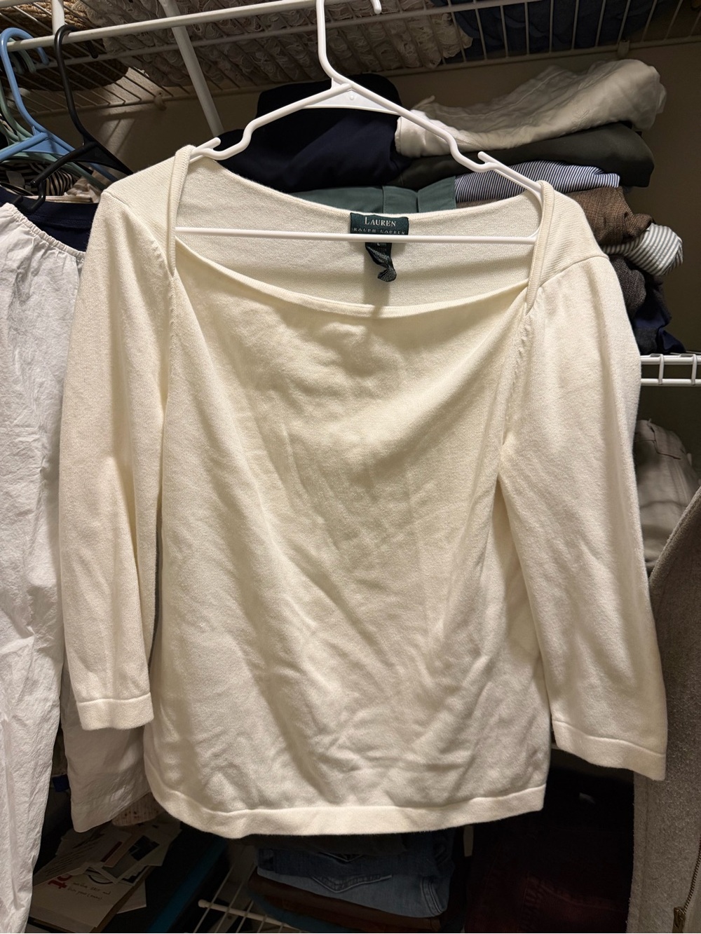 Lauren Ralph Lauren Cream Boatneck 3/4 Sleeve Sweater